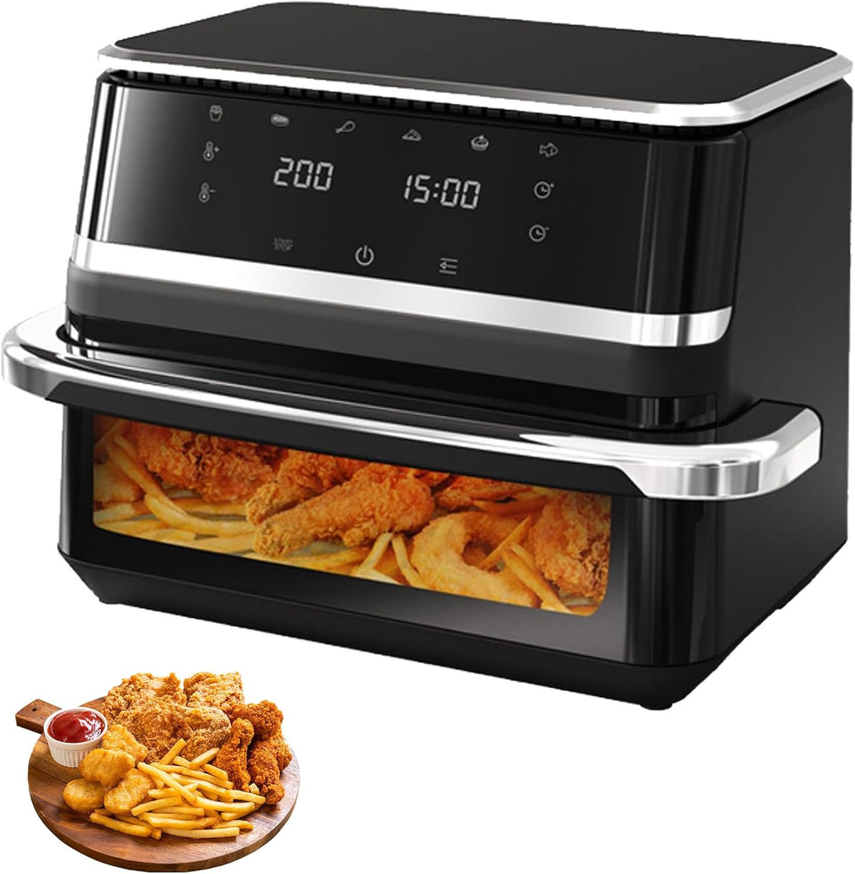 Forno elettrico, 2000 W, 12 Litri, 200 °C, Nero/Argento, timer, Airfryer