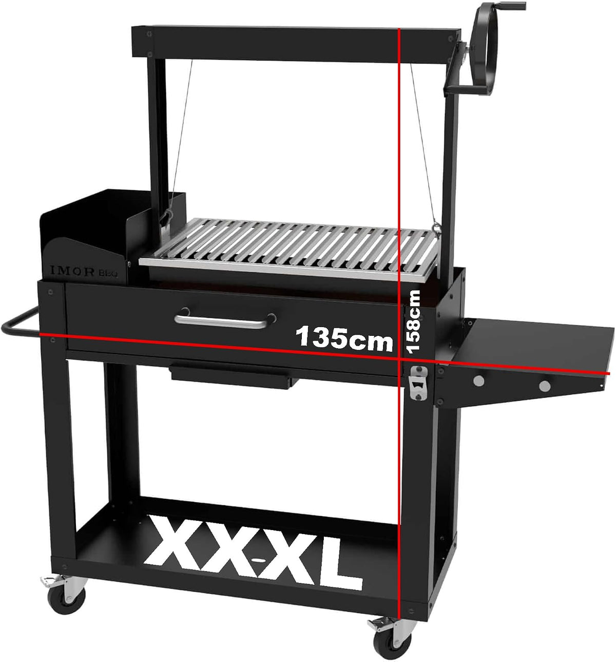 SOLEILUX, Barbecue a legna, 135 cm, 158 cm, 72,5 x 41 cm, Nero, acciaio inox