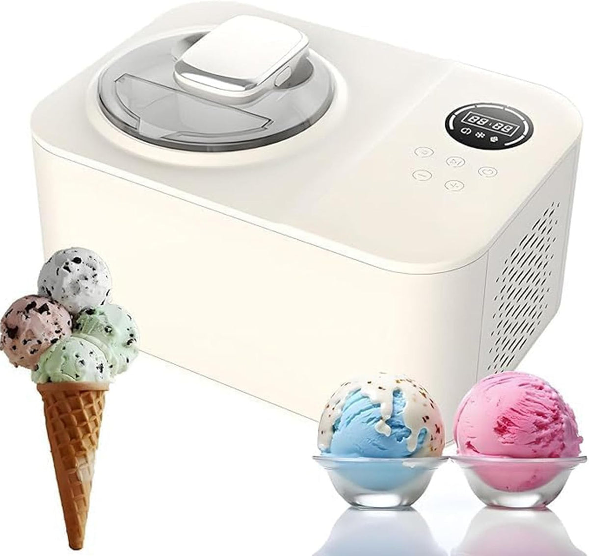 DDZJTPP, Gelatiera, 1200 Ml, 43 × 31,5 × 28,5 cm, 110 W, Argento, acciaio inox, vano contenitore