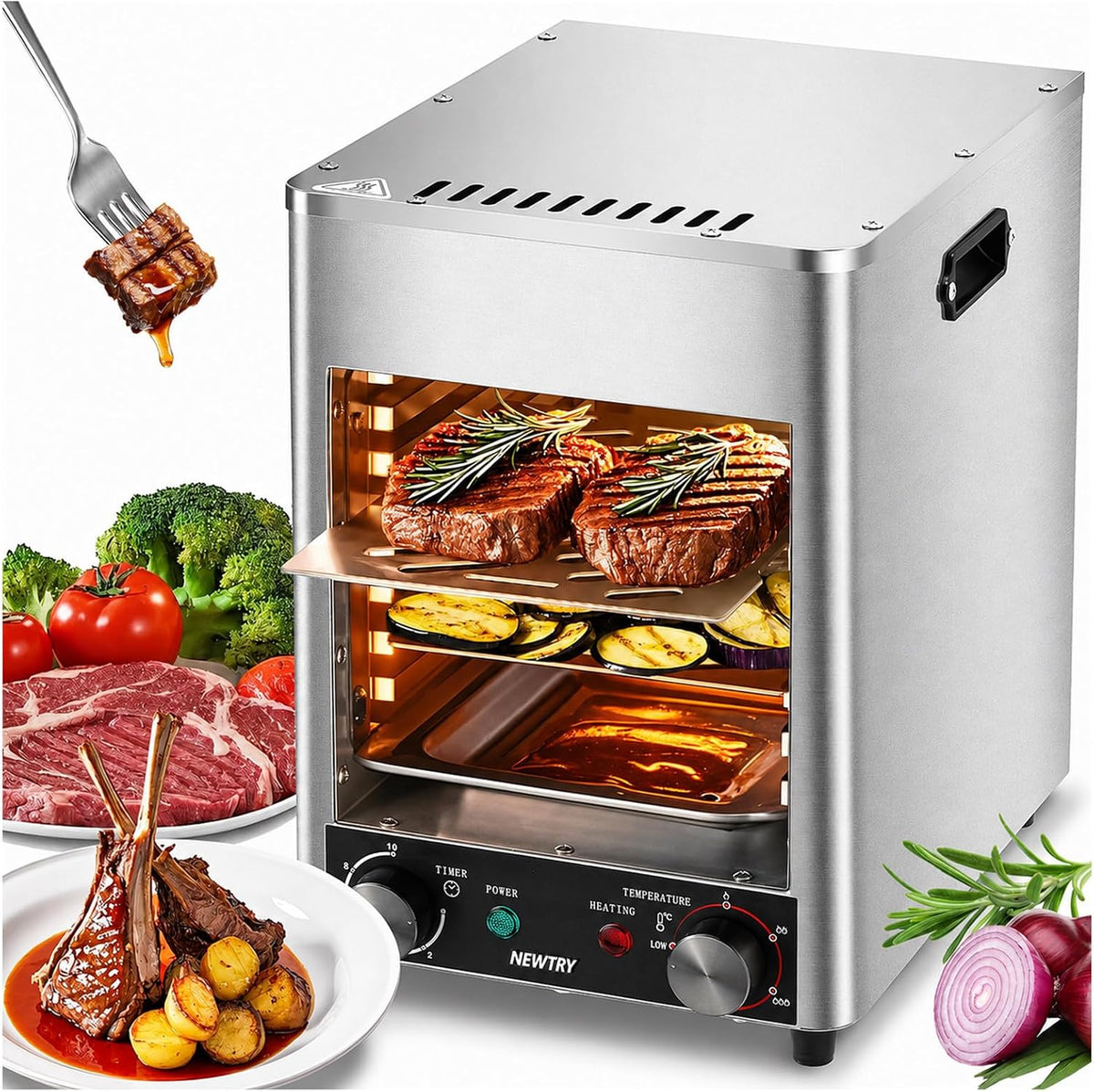 MIAOXIAOLONG, Bistecchiere, 1700 W, 800 °C, 110 V, Nero, acciaio inox