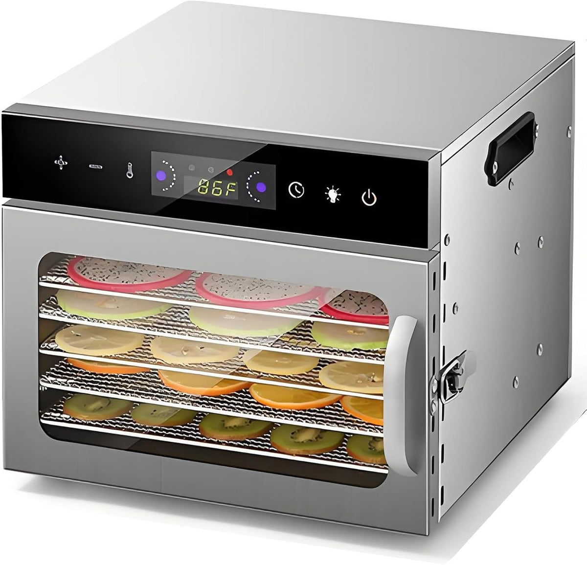 SHENGSHIYU, Essiccatori per alimenti, 285×200 mm, 800 W, 35°C, Argento, acciaio inox, illuminazione LED, timer
