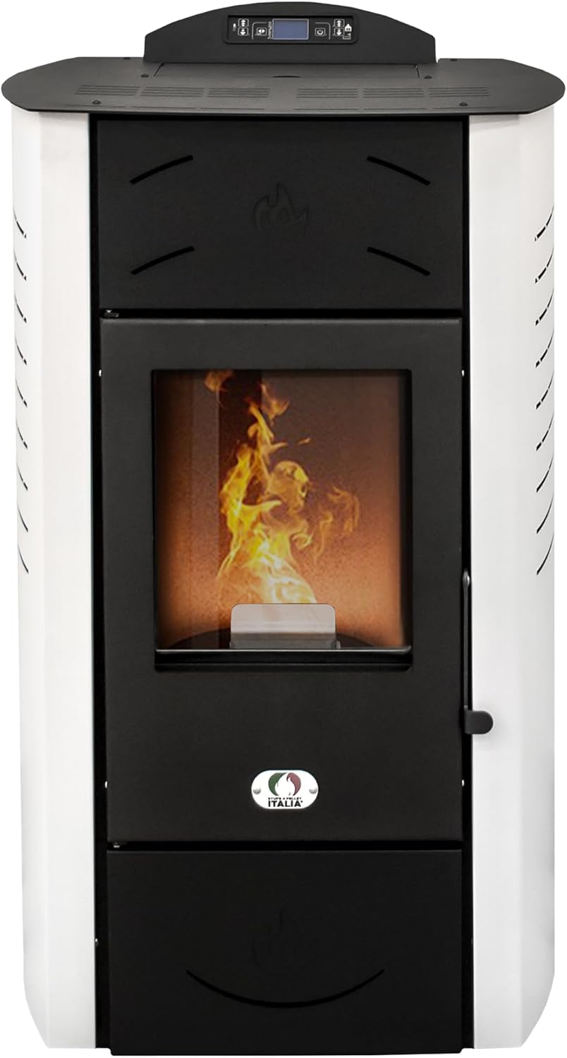 Impianti di riscaldamento a pellet, STUFE A PELLET ITALIA, 15 kW, 90 m, 115 cm, Bianco