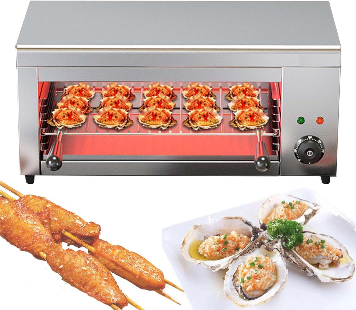 Bistecchiere, QFGain, 2000 W, 50-300°C, 45 x 25 cm, Argento, acciaio inox, illuminazione LED, funzione grill