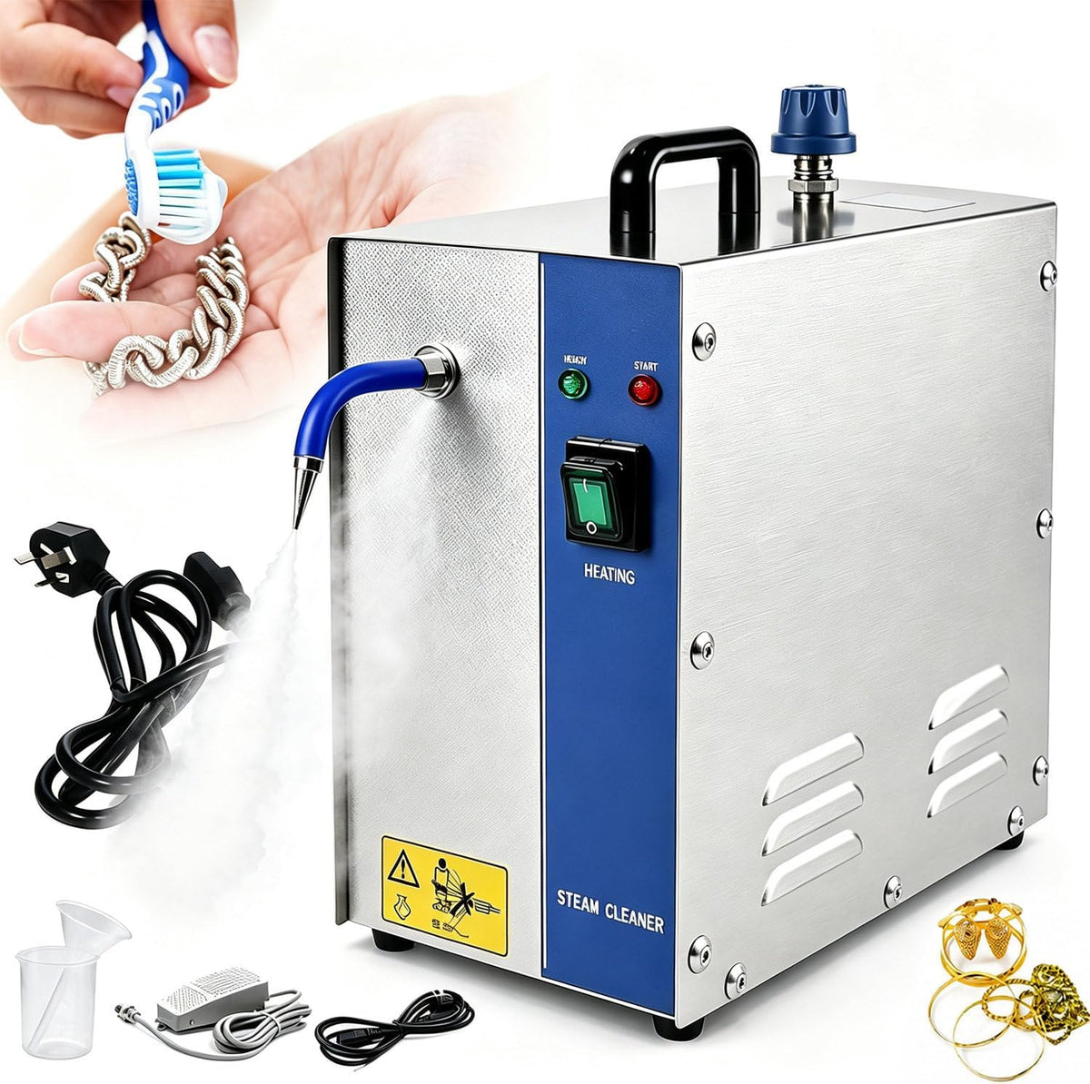 Pulitore a vapore, COAKUE, 4 litri, 135°C, 110 V, Argento/Oro, acciaio inox