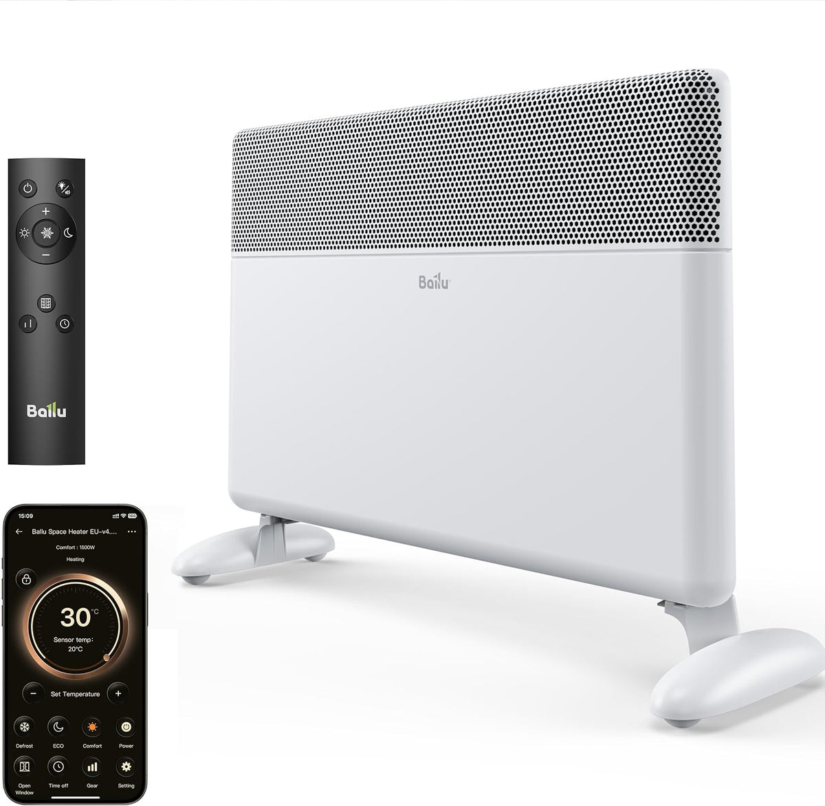 Radiatori, Ballu, 1500 W, 50 m, Nero, Wi-Fi, telecomando
