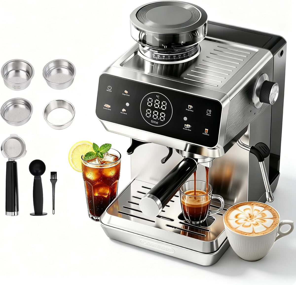 CAFELFFE, Macchine combinate caffè e espresso, MK-903, 20 bar, 1,8 litri, 92 °C, Nero/Argento, acciaio inox, vano contenitore, autopulizia