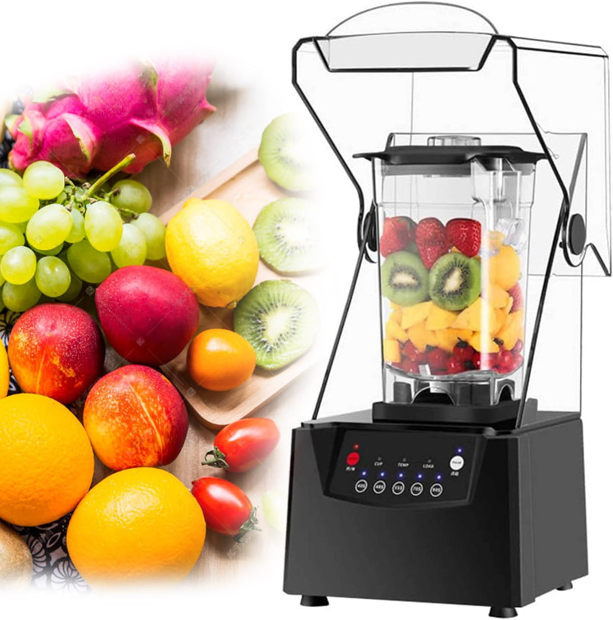 Frullatore, 2200 W, 17000 giri/min, 2000 ml, Nero, illuminazione LED