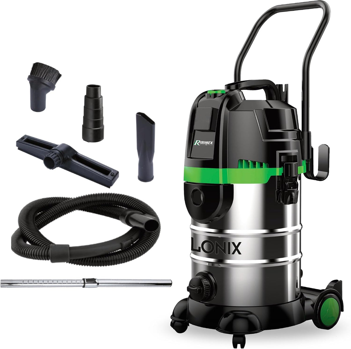 Ribimex, Aspirapolvere solidi e liquidi, PRCEN023, 30 L, 1600 W, 230 V, Nero, acciaio inox
