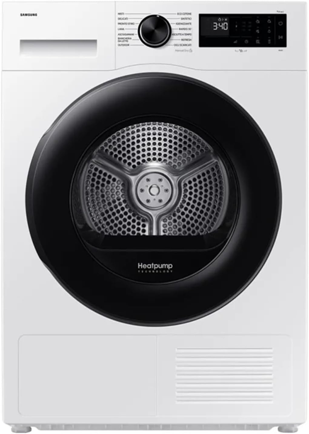Samsung, Asciugatrice, DV80DG52B0AEET, 8 Kg, 600 x 850 x 600 mm, 64 dB, Bianco, illuminazione LED, Wi-Fi, motore inverter, pompa di calore