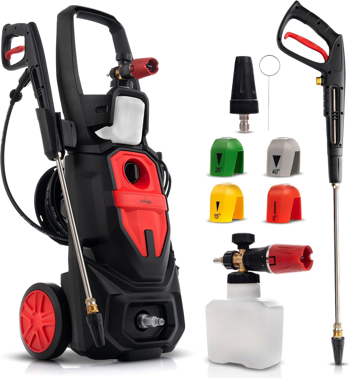 LEHMANN, Idropulitrice, 3000 W, 260 bar, 480 l, Nero/Rosso, spegnimento automatico