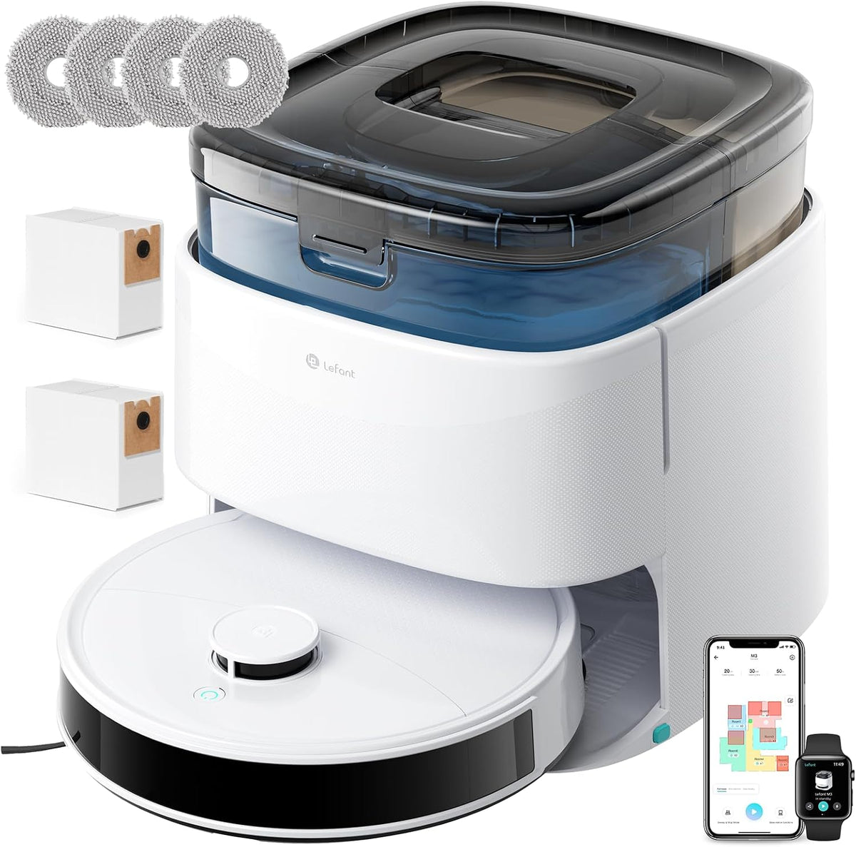 Lefant, Robot aspirapolvere, 2.4G/5G/, 3.2 L, 45°C, 2.4 G, Nero, Wi-Fi