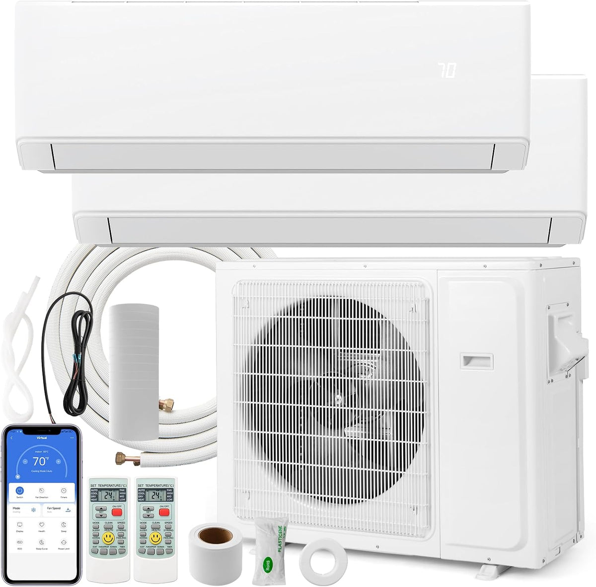 ARLIME, Condizionatore, 208-230V, 36000 BTU, 230 V, 112 x 33 x 23 cm, Bianco, alluminio, Wi-Fi, telecomando, timer, motore inverter, pompa di calore