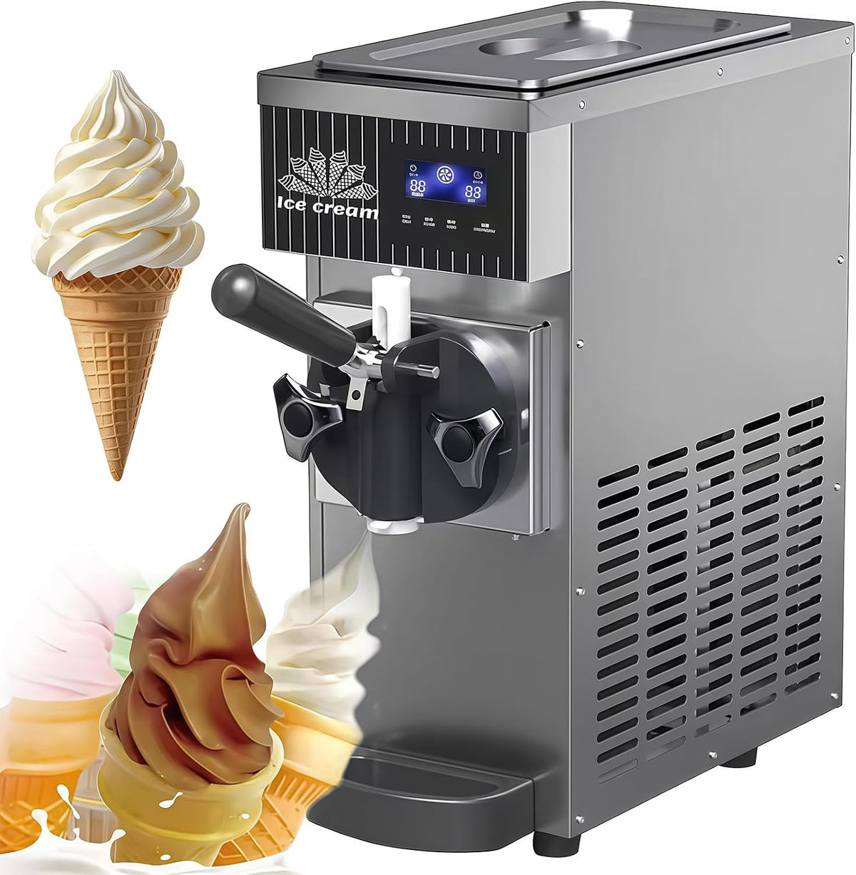 SHUMIAO, Gelatiera, 450 W, 5 kg, 20 x 40 x 51 mm, Nero, acciaio inox, illuminazione LED, timer